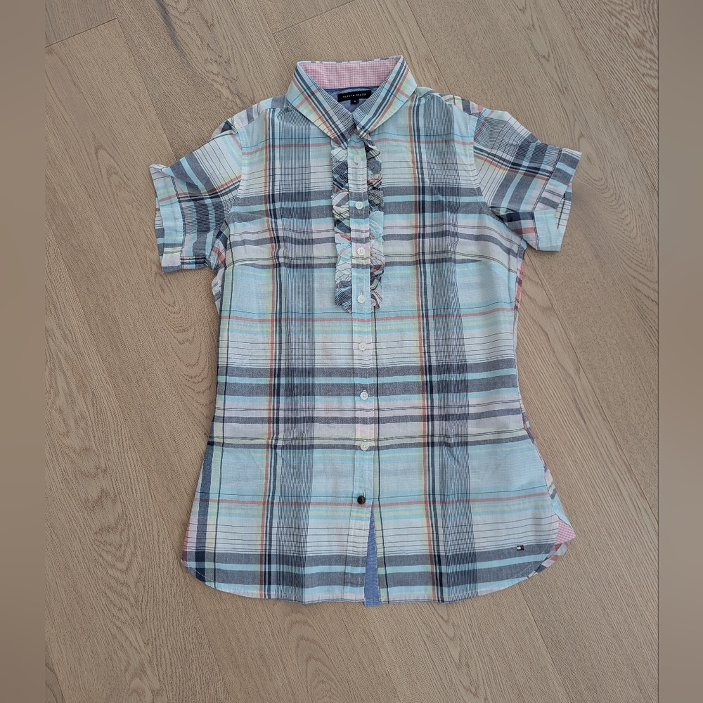 Plaid Women's Shirt with Ruffle Detail